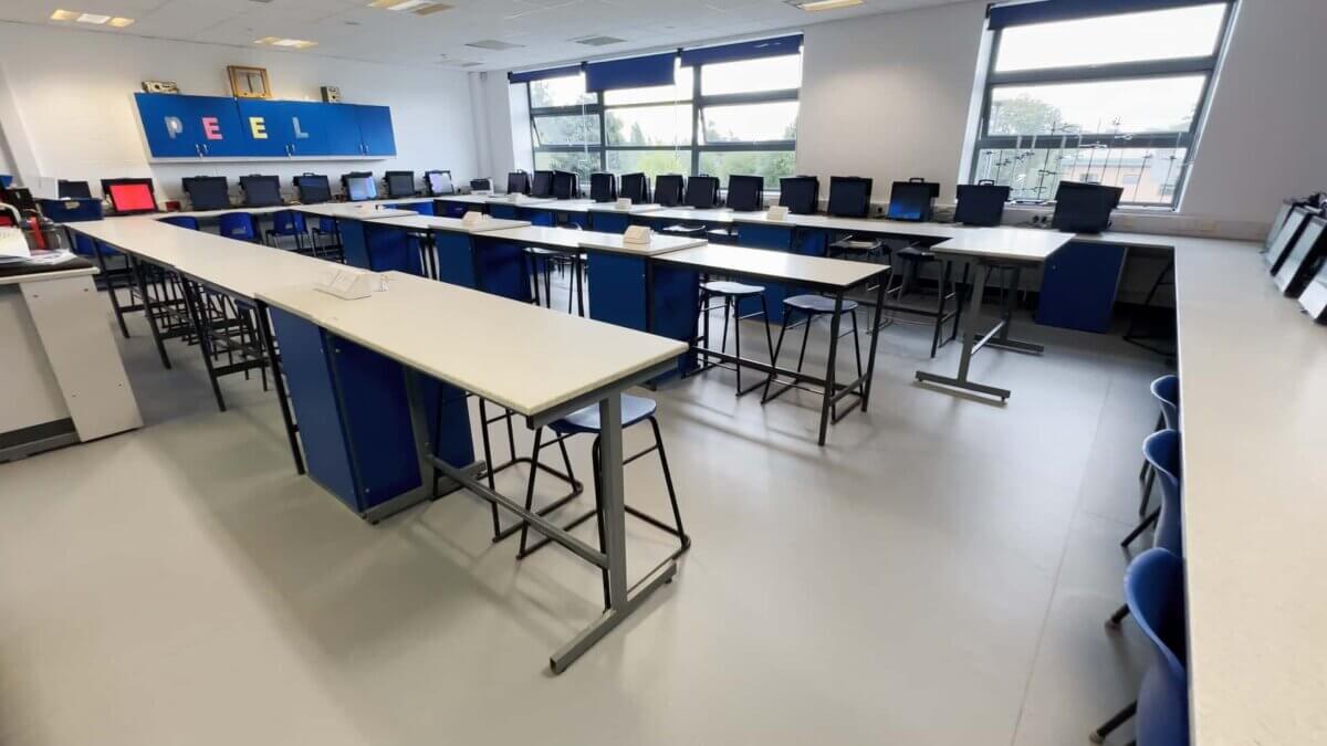 Finished vinyl safety flooring at Wheelers Lane Technology College