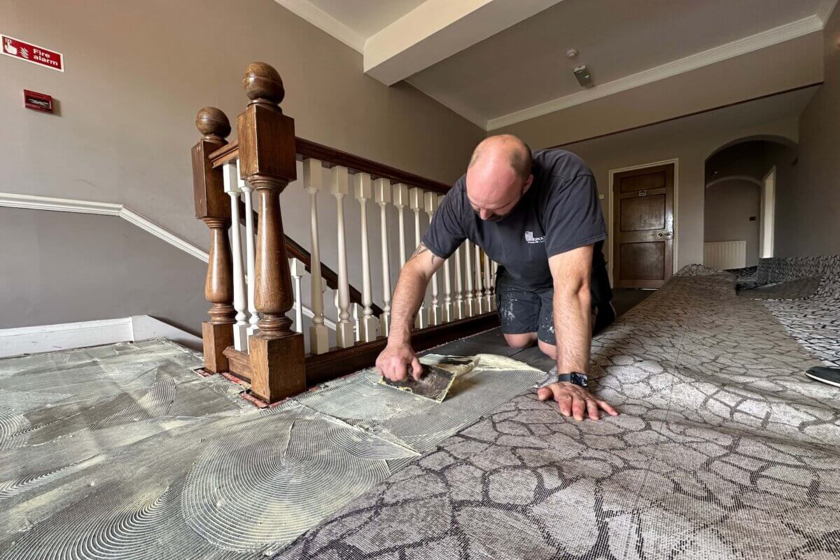 Growbag preparing the landing for new carpets at Hadley Park House Hotel