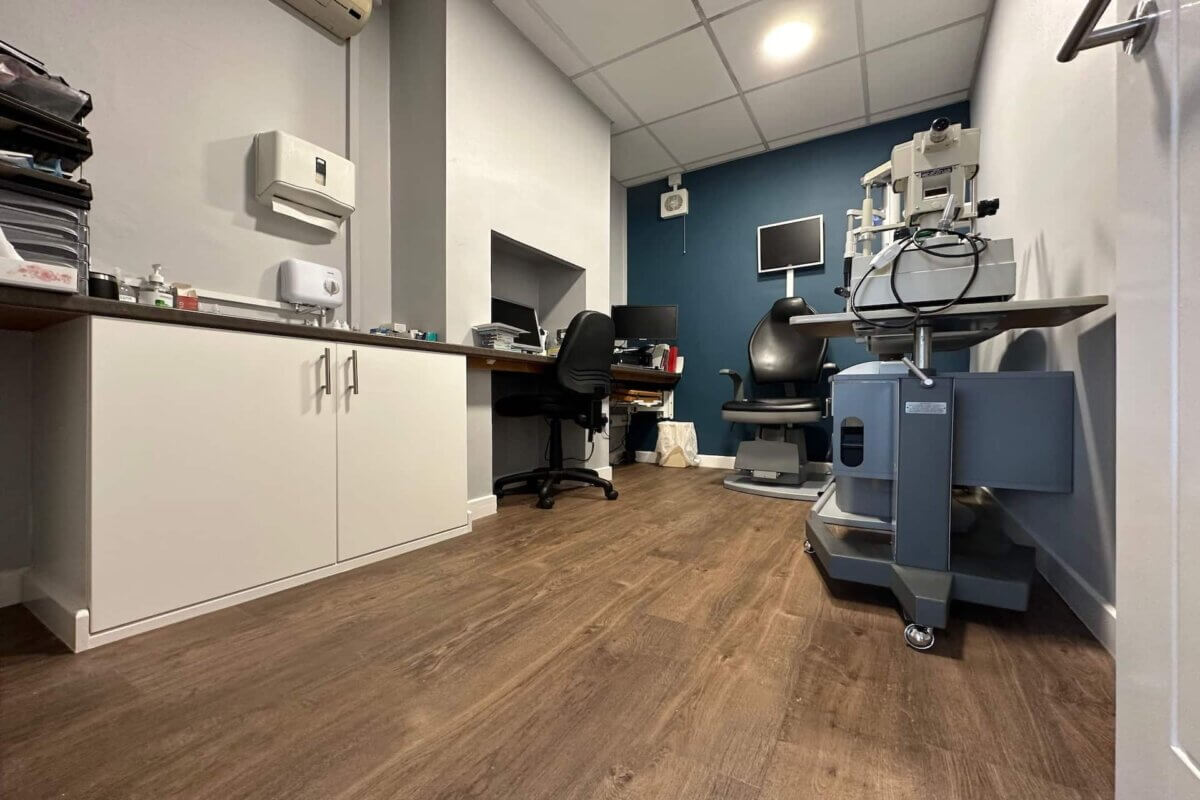 End result showing examination room at prince & bates opticians