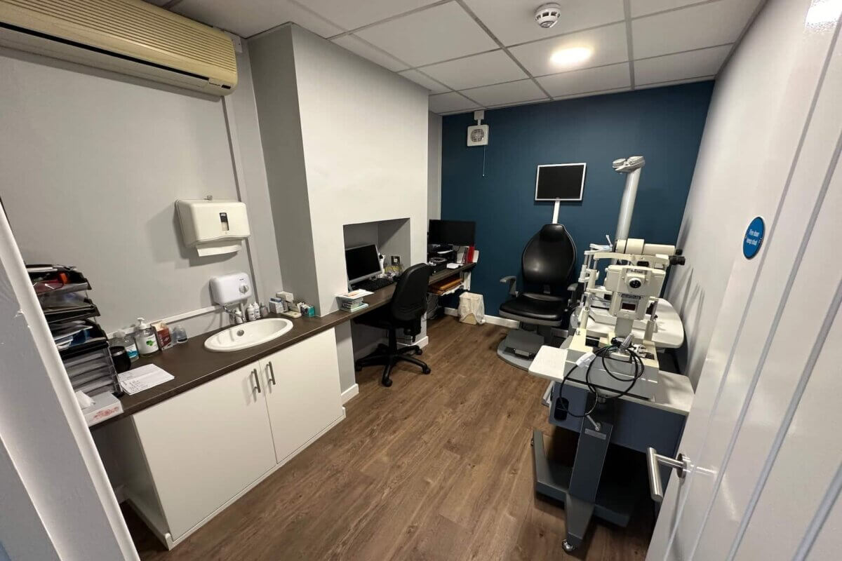 End result showing examination room at prince & bates opticians